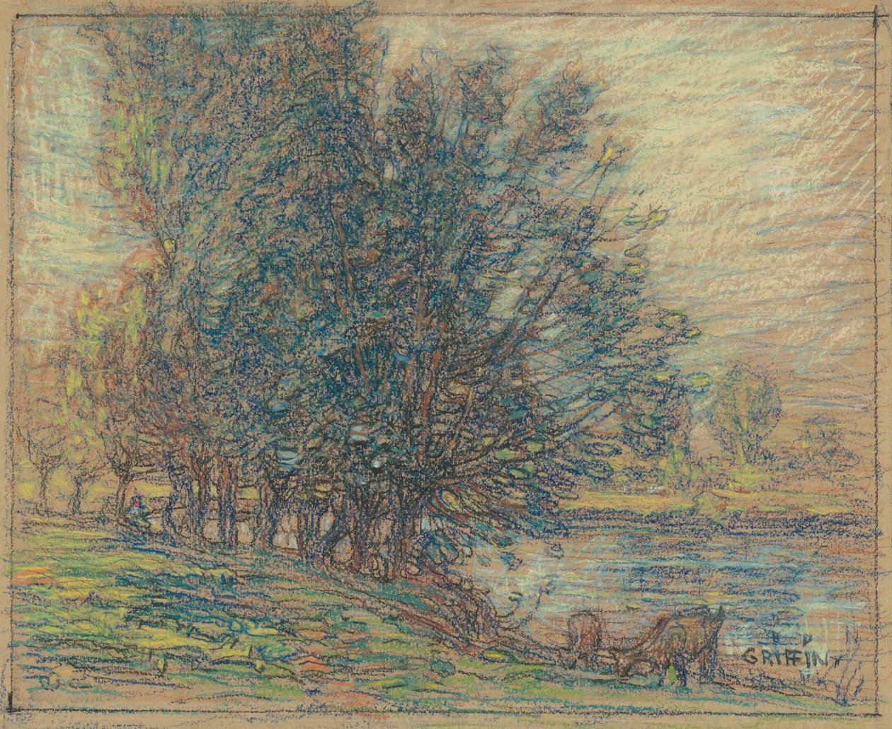 Willows，Longpre，France，c.1911-18（编织纸上的粉彩） 作者 沃尔特·格里芬