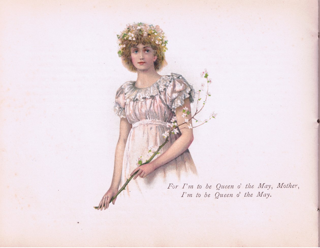 "我是五月的女王，母亲"，插图来自丁尼生图片，由E P Dutton & Co出版，约1900年（彩色平印）。 作者 沃尔特·佩吉特