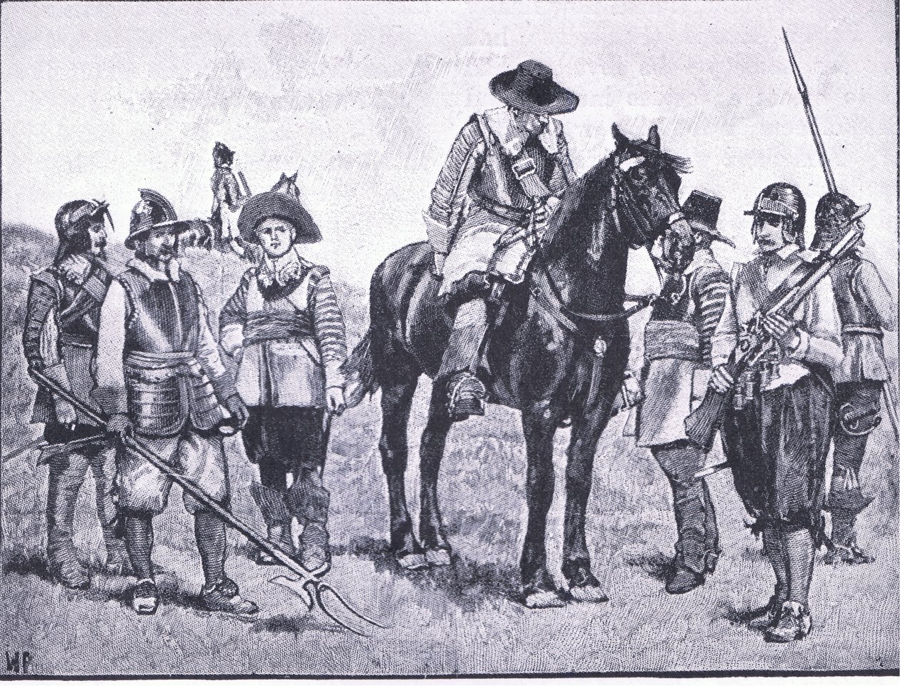 克伦威尔士兵的类型，插图来自 Waverley 出版的《英国人民的历史》，约 1940 年（石版画） 作者 沃尔特·佩吉特