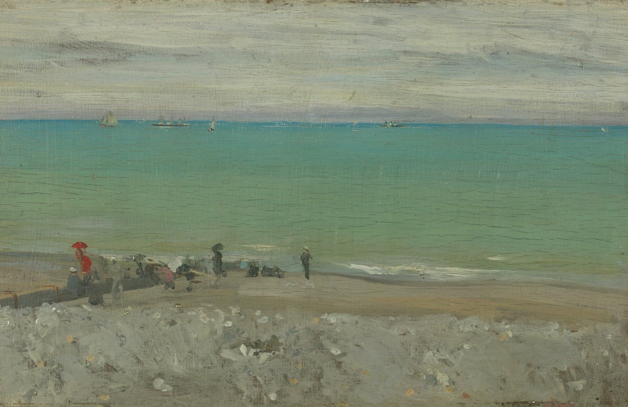 海滩，迪耶普，约 1885 年（木板油画） 作者 沃尔特·理查德·西克特