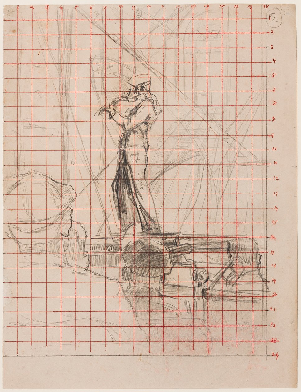 小提琴手，192223年（铅笔在纸上用红色墨水转移） 作者 沃尔特·理查德·西克特