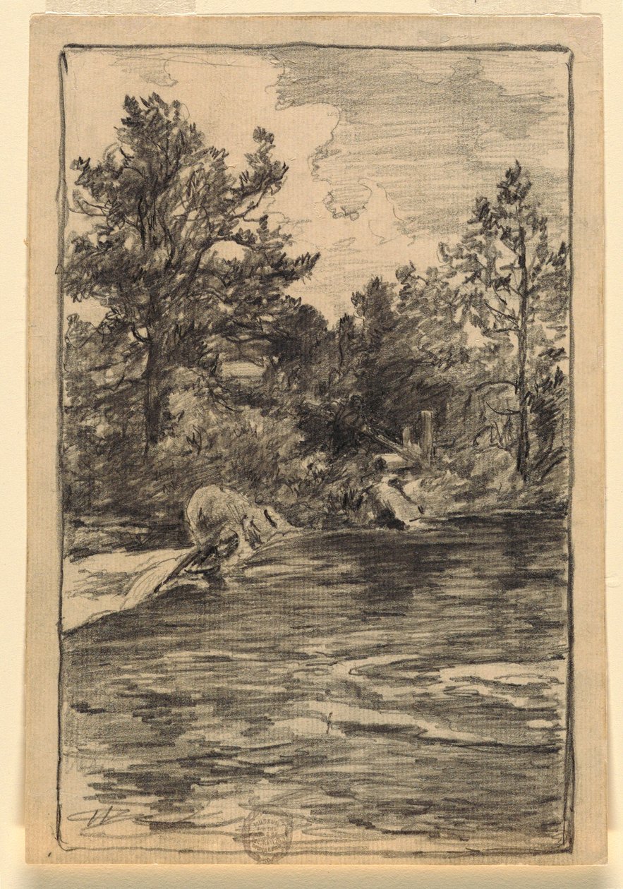 素描，河流与树木，1880-90 年 作者 沃尔特·斯劳（Walter Shirlaw）