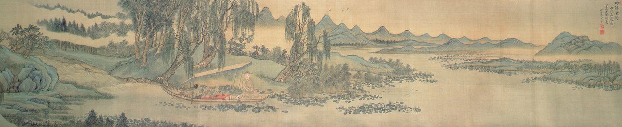 手卷描绘了一首带有colophon诗的风景，在Willow Brook钓鱼，中文，1706（另见142751） 作者 王辉