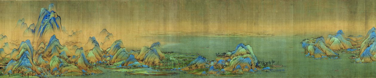 一千里的河流和山脉，细节，c.1113（布上的墨水和颜色） 作者 王西萌