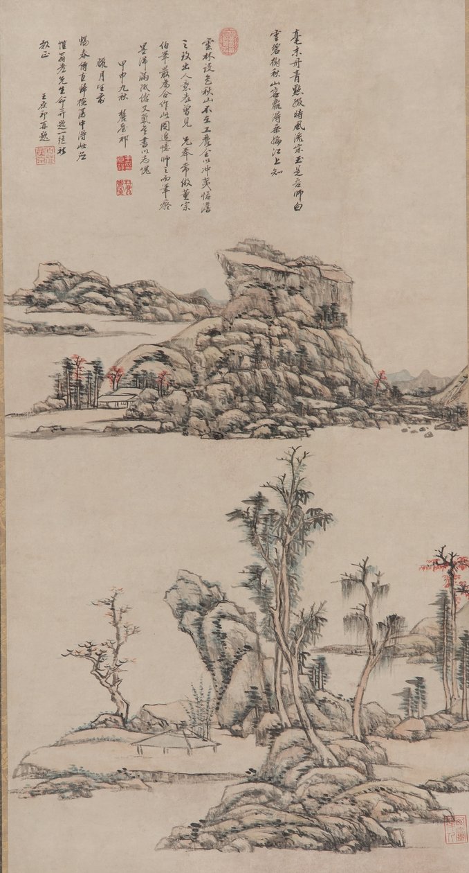 清代倪,, 1704年的秋山（纸上的墨水和颜色） 作者 王元奇