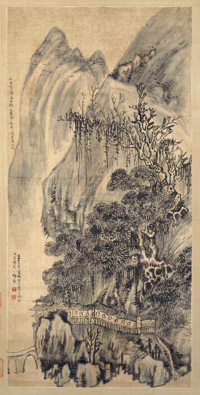 景观，日期为1649年。 作者 王铎