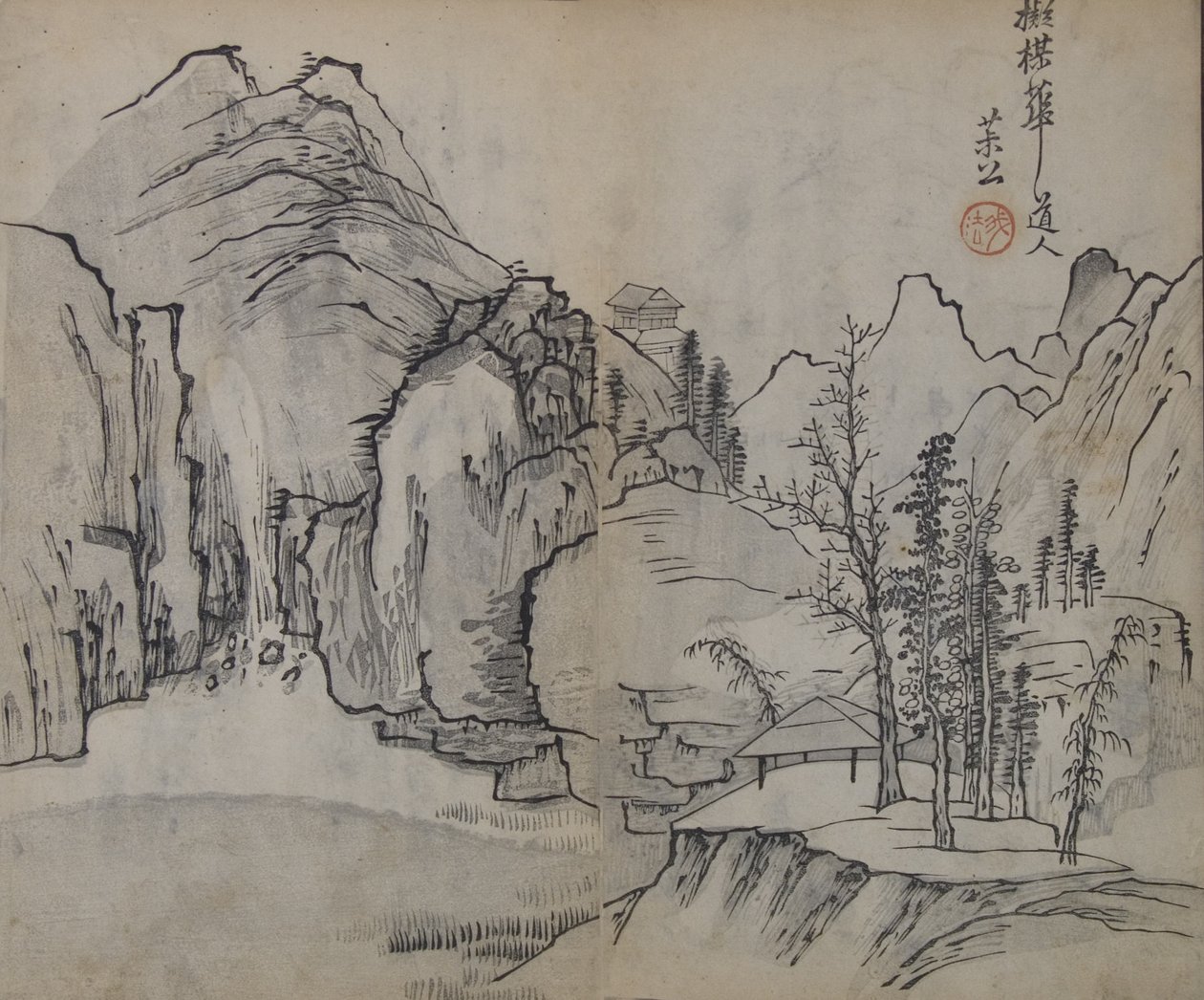 吴镇1280-1354年的作品，出自《芥子园手册》，第一版，1679年。 作者 王改