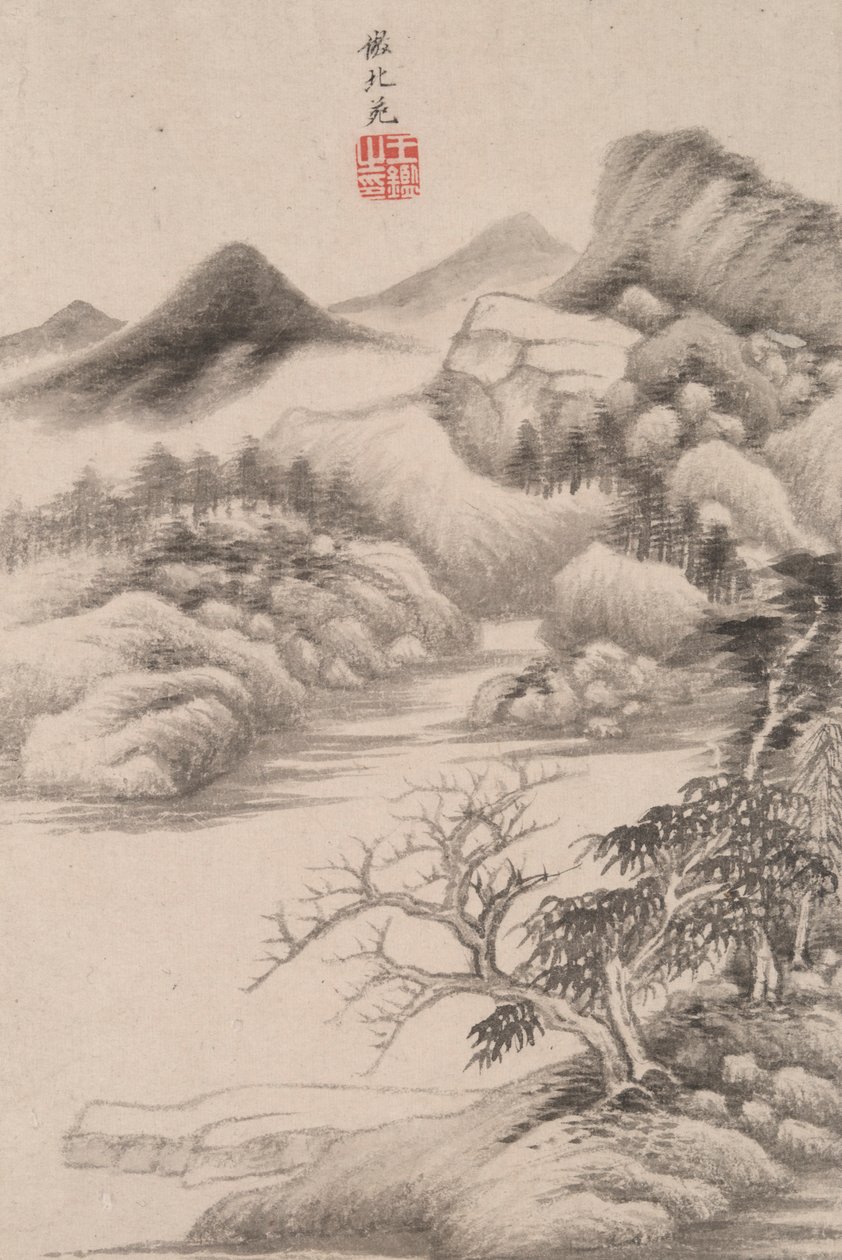 各种古代大师风格的山水画：董源（活动于 934 年 作者 王健