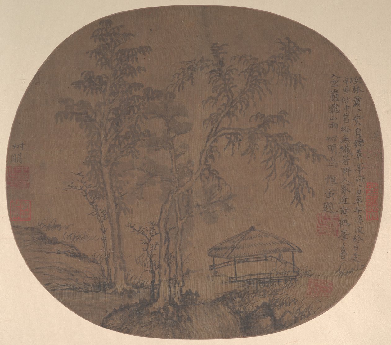 稀疏的树木和亭子，1350年代末。 作者 王萌