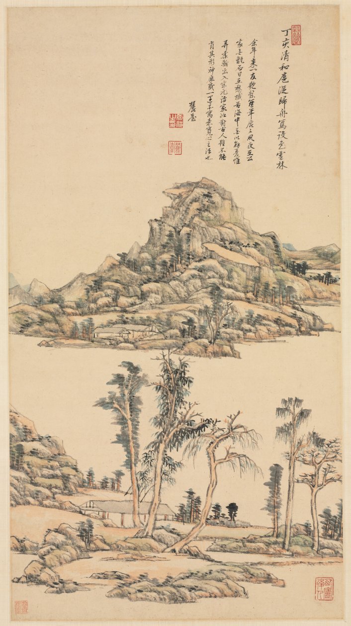 倪赞的色彩风格中的风景，1707年。 作者 王元奇