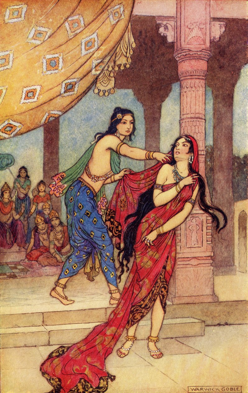 女王Draupadi的苦难，来自Donald A. Mackenzie的&39;印第安神话和传说&39;的插图，于1913年出版 作者 沃里克·戈布尔
