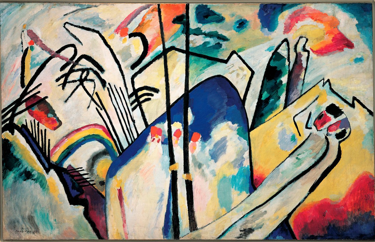 作曲四画作由Vassily Kandinsky（或Wassily Kandinski或Kandinskij，1866-1944）1911 Dim。 160x250 cm Dusserdolf，Kunstsammlung Nordhein-Westfalen 作者 瓦西里·康定斯基