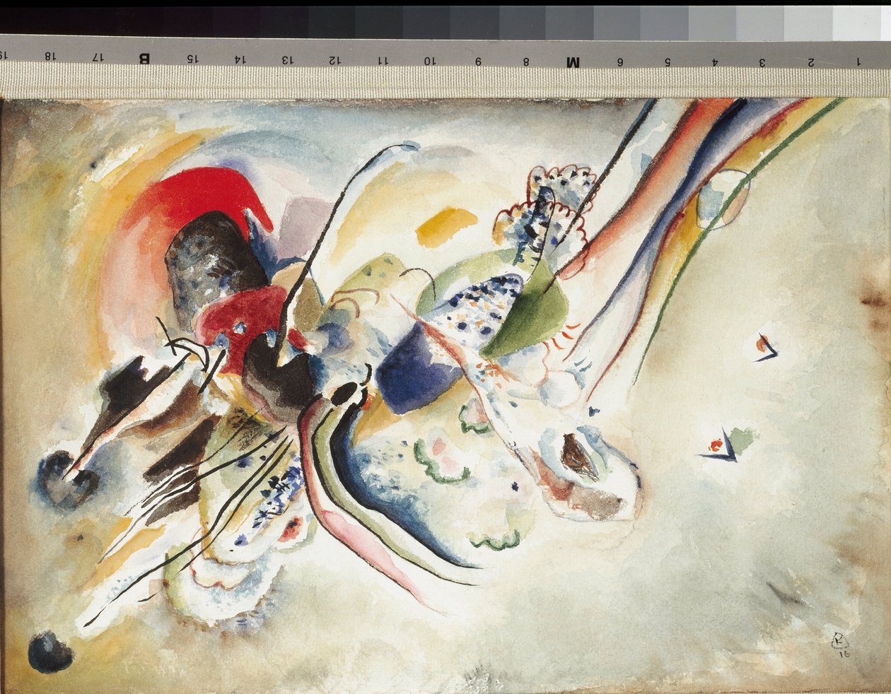 组成水彩和铅笔在纸板上由Vassily Kandinsky（或Wassily Kandinski或Kandinskij，1866-1944）1916 Dim。 24x36 cm米兰，Museo del Novecento 作者 瓦西里·康定斯基