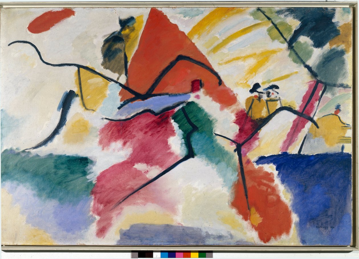表现主义：“”印象n。 5“”（印象n.5）水彩画由Vassily Kandinsky（或Wassily Kandinski或Kandinskij，1866-1944）。 1911年昏暗。 105x157,5 cm Paris，musee national dart moderne，centr 作者 瓦西里·康定斯基