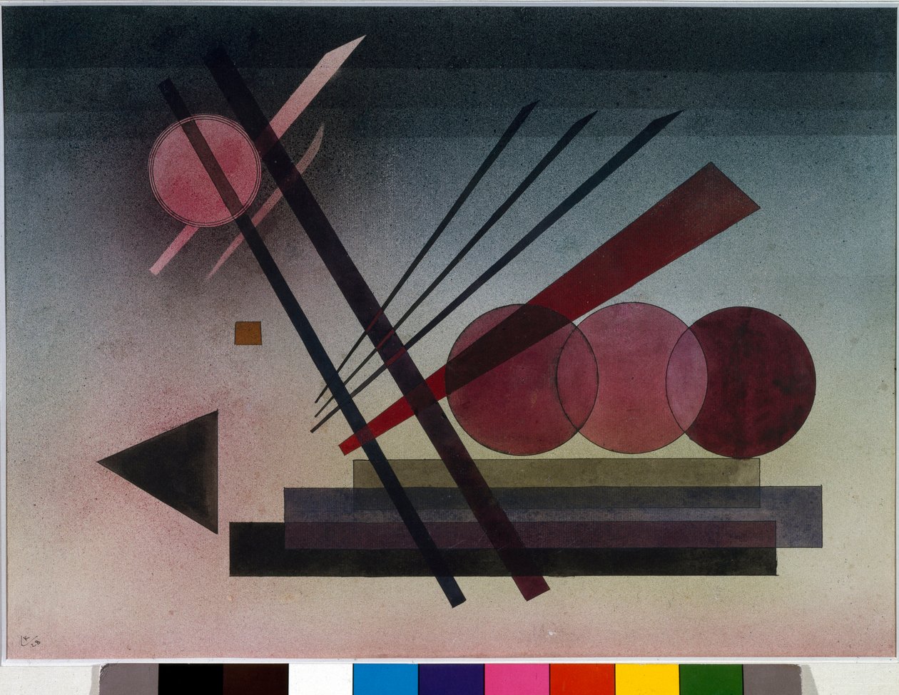 表现主义：“施韦本德卡夫”“（悬浮力量）水彩画作者Vassily Kandinsky（或Wassily Kandinski或Kandinskij，1866-1944）。 1928年太阳报34,5x47 cm私人收藏 作者 瓦西里·康定斯基