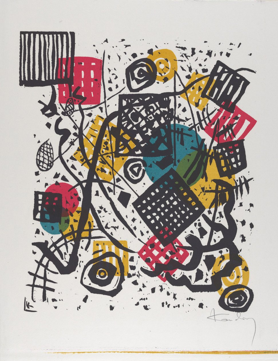 Kleine Welten V（小世界V），1922年（木刻印有红色，蓝色，黄色和黑色） 作者 瓦西里·康定斯基