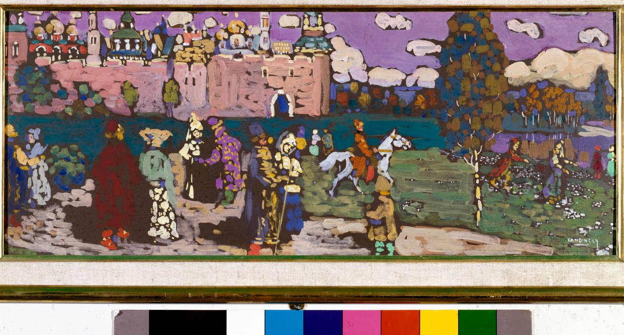 Vassily Kandinsky（或Wassily Kandinski或Kandinskij，1866-1944）的俄罗斯场景蛋彩画。 1904年太阳报55x24厘米私人收藏 作者 瓦西里·康定斯基