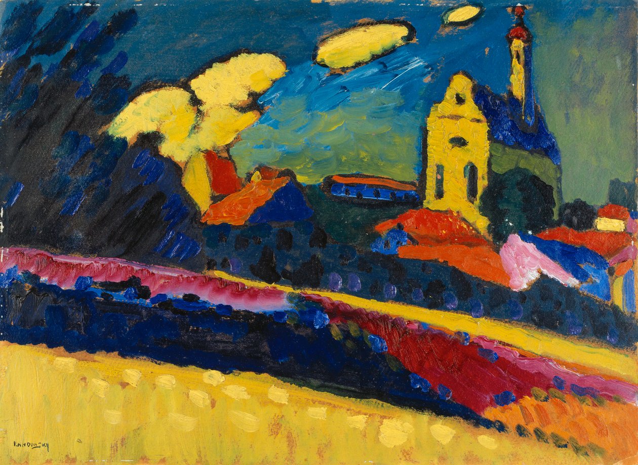 Mauau研究，与教会的风景，1909年 作者 瓦西里·康定斯基