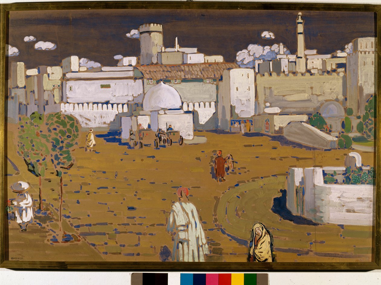 一个镇的看法在摩洛哥蛋彩画由Vassily Kandinsky（或者Wassily Kandinski或者Kandinskij，1866-1944）。 1904年太阳报67x99厘米私人收藏 作者 瓦西里·康定斯基