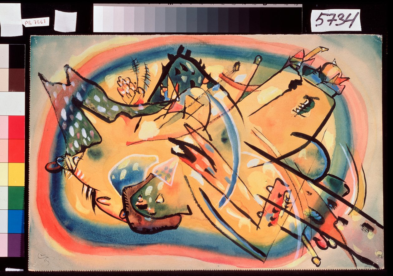 构图，风景（Composition, Landscape）--建筑物和山脉的彩色、非再现性表现--瓦西里-康定斯基（或 Wassily Kandinski 或 Kandinskij）的作品 作者 瓦西里·康定斯基