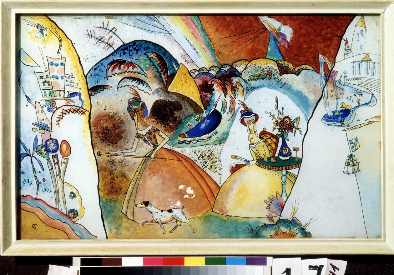 "穿紧身衣的女士们"，水彩画，瓦西里-康定斯基（或 Wassily Kandinski 或 Kandinskij 作者 瓦西里·康定斯基