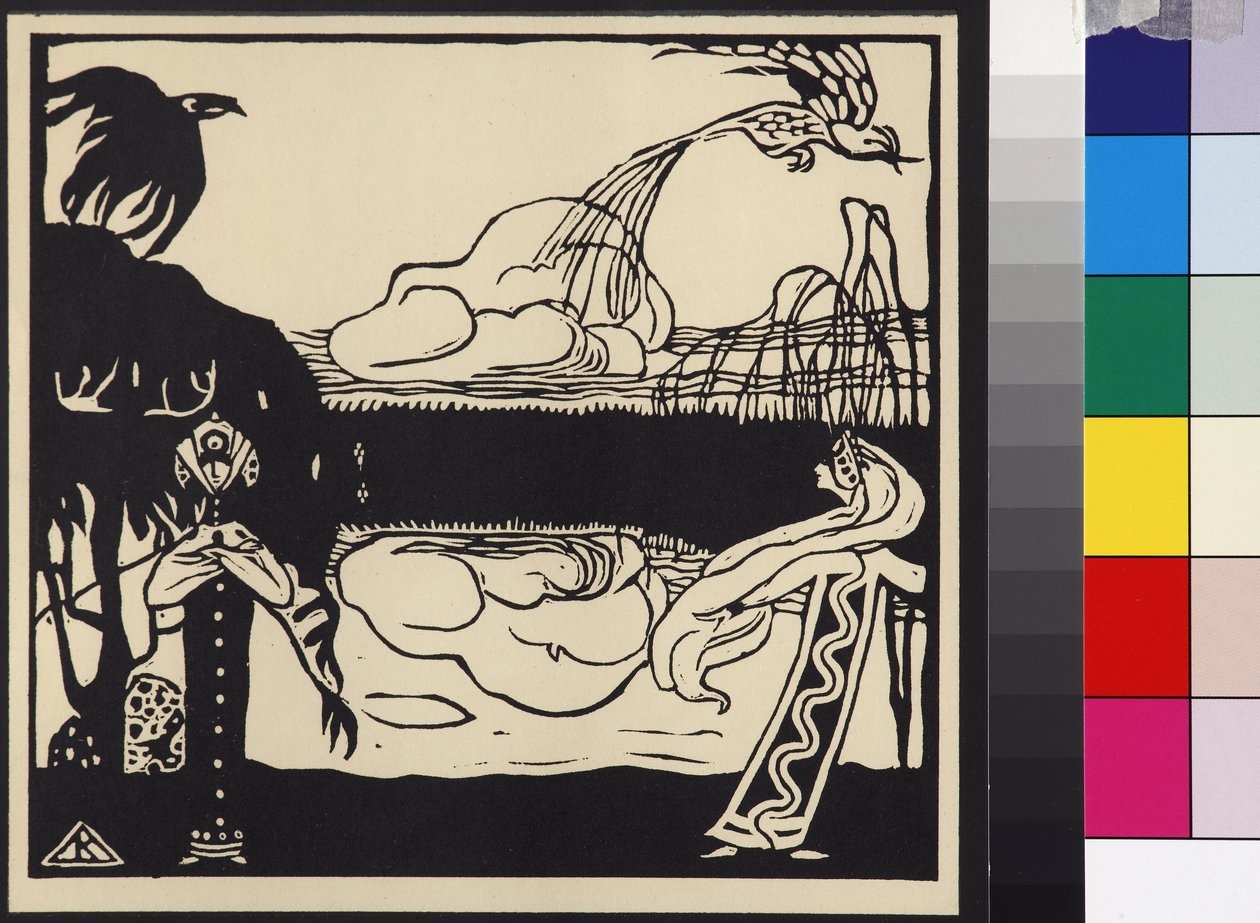 Deux oiseaux - 两只鸟 (Zwei Voegel)，康定斯基，瓦西里·瓦西里耶维奇 (1866-1944)。 木刻 作者 瓦西里·康定斯基