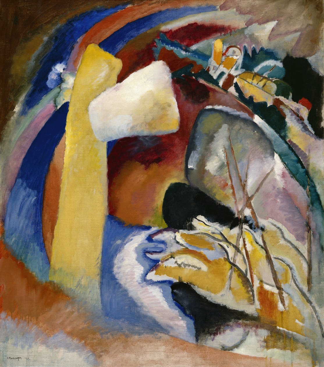瓦西里-康定斯基（或 Wassily Kandinski 或 Kandinskij）的绘画作品 "Etude pour Peinture a la forme blanche"（《白粉画法练习曲》）。 作者 瓦西里·康定斯基