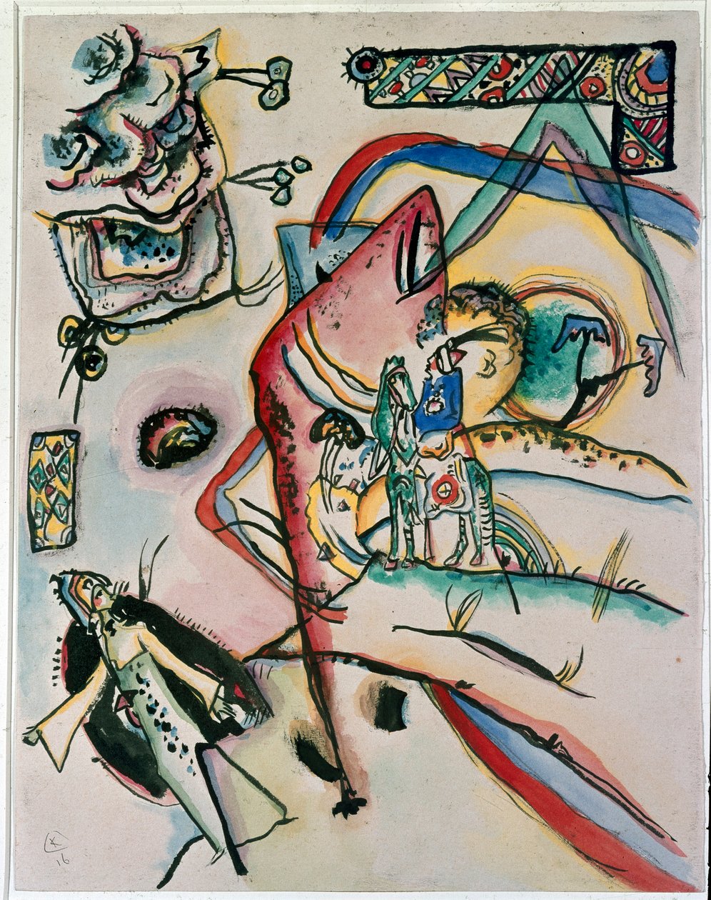 表现主义：“The Horseman”“由Vassily Kandinsky（或Wassily Kandinski或Kandinskij，1866-1944）绘画。 1916年纽约现代艺术博物馆 作者 瓦西里·康定斯基