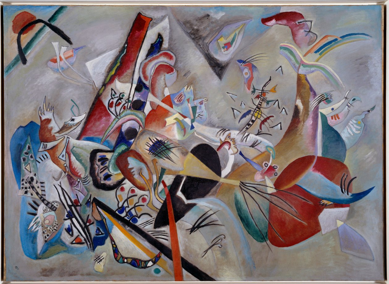在灰色。 Vassily Kandinsky（或Wassily Kandinski或Kandinskij）的画作 作者 瓦西里·康定斯基