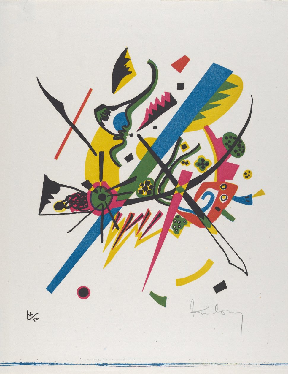 Kleine Welten I（小世界I），1922年（平版印刷为蓝色，红色，黄色和黑色） 作者 瓦西里·康定斯基
