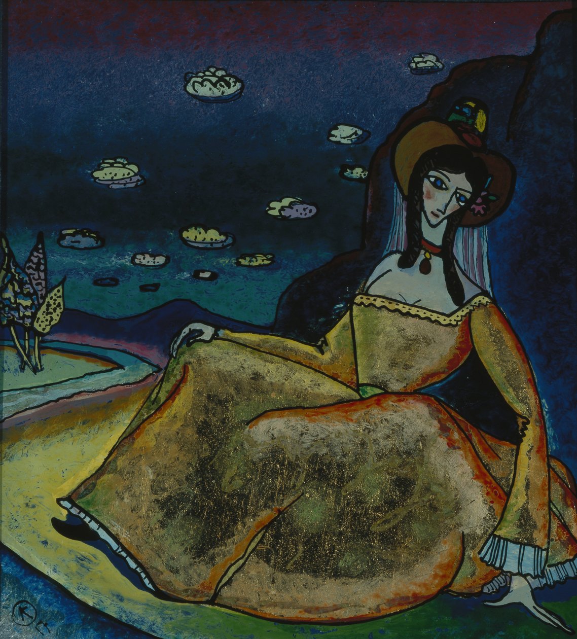 穿着金装的女士，1917年 作者 瓦西里·康定斯基