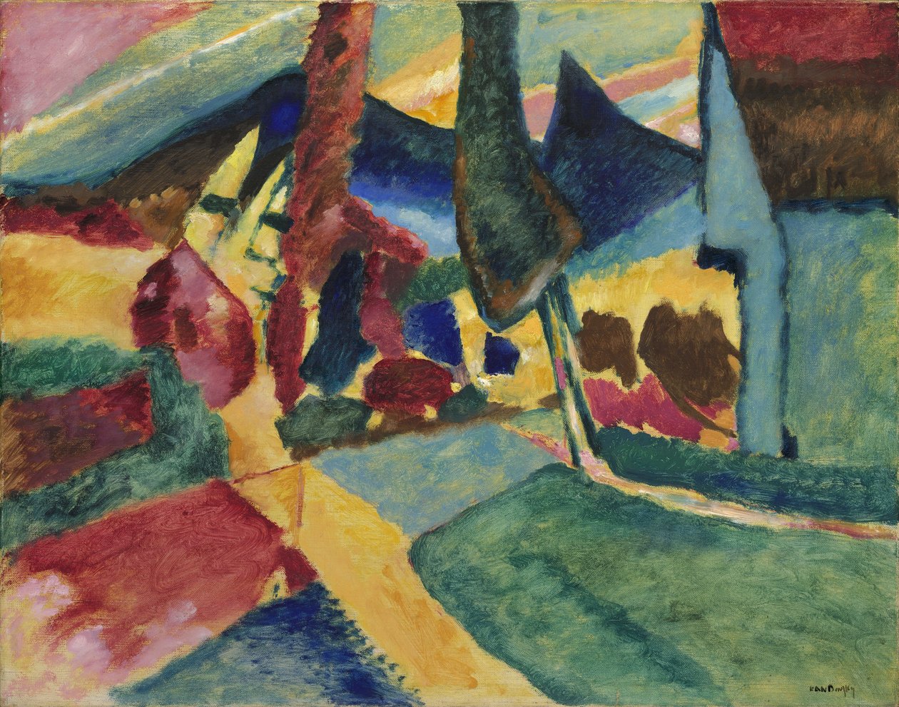两杨树风景，1912年 作者 瓦西里·康定斯基