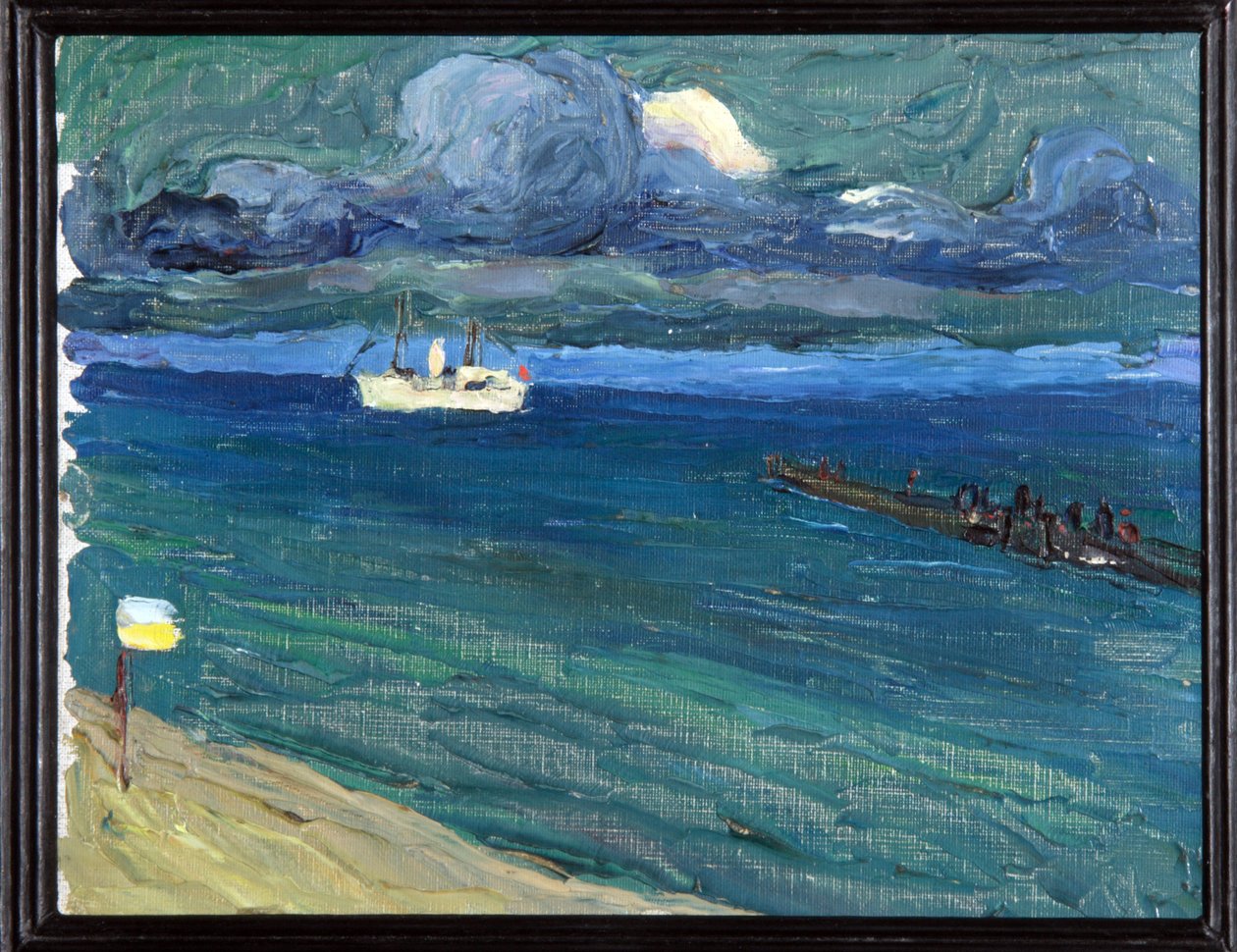 拉帕洛（意大利）。有汽船的风景。瓦西里-康定斯基（或 Wassily Kandinski 或 Kandinskij）的画作 作者 瓦西里·康定斯基