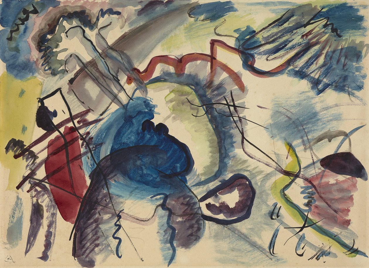 带白色边框的绘画素描草图，带白色边框的图片，1913年 作者 瓦西里·康定斯基