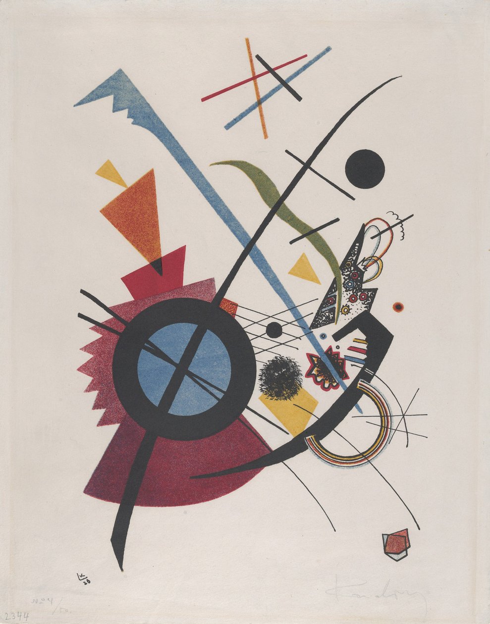 Violett，1923年（红色，黄色，蓝色和黑色的版画） 作者 瓦西里·康定斯基