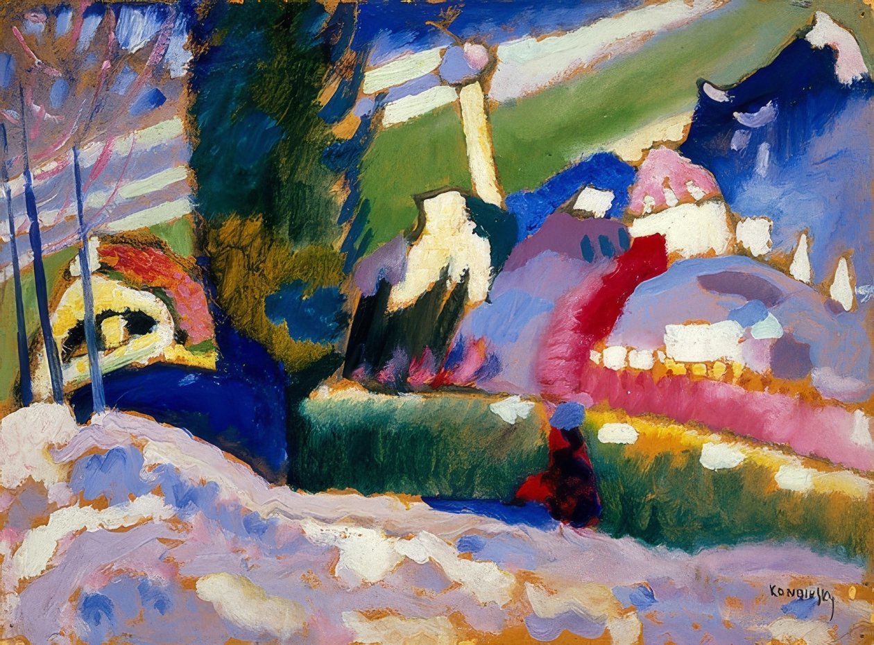 与教会的冬天风景。 1910-11 作者 瓦西里·康定斯基
