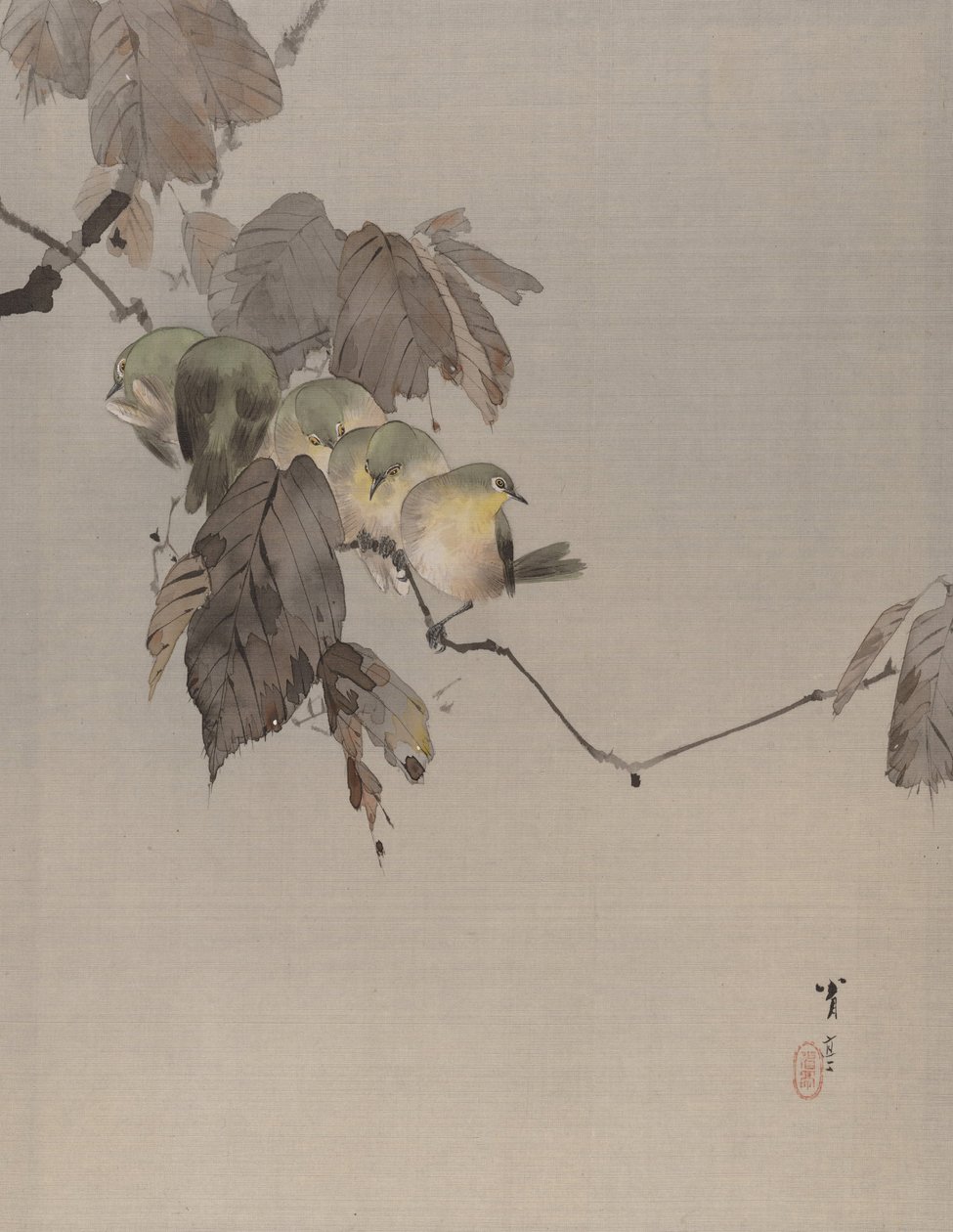 树枝上的小鸟，约。 1887年。 作者 渡边页伊