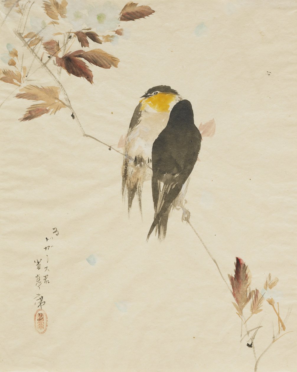 树枝上的鸟，1871-1917年 作者 渡边页伊