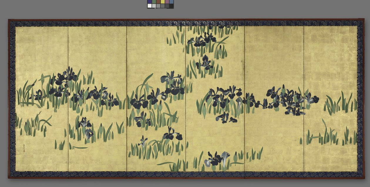 Irises，一对六折屏幕之一，1700年代 作者 渡边志子
