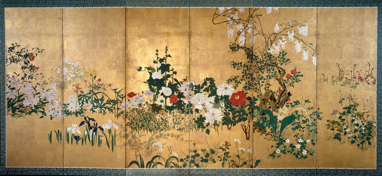 春夏之花的屏风，18世纪初 作者 渡边志子