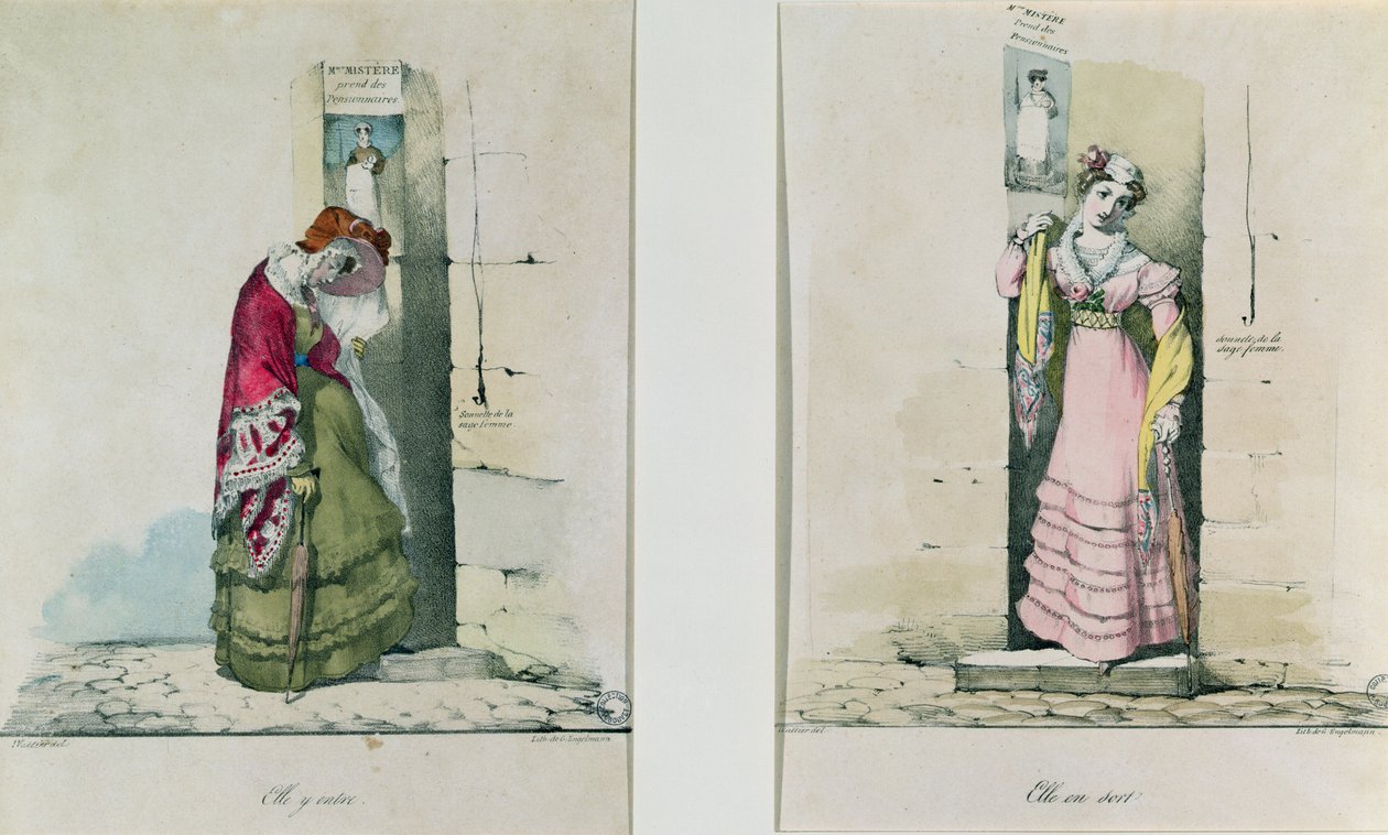 一名女子进入和离开堕胎诊所，由Godefroy Engelmann（1788-1839）镌刻 作者 沃蒂尔