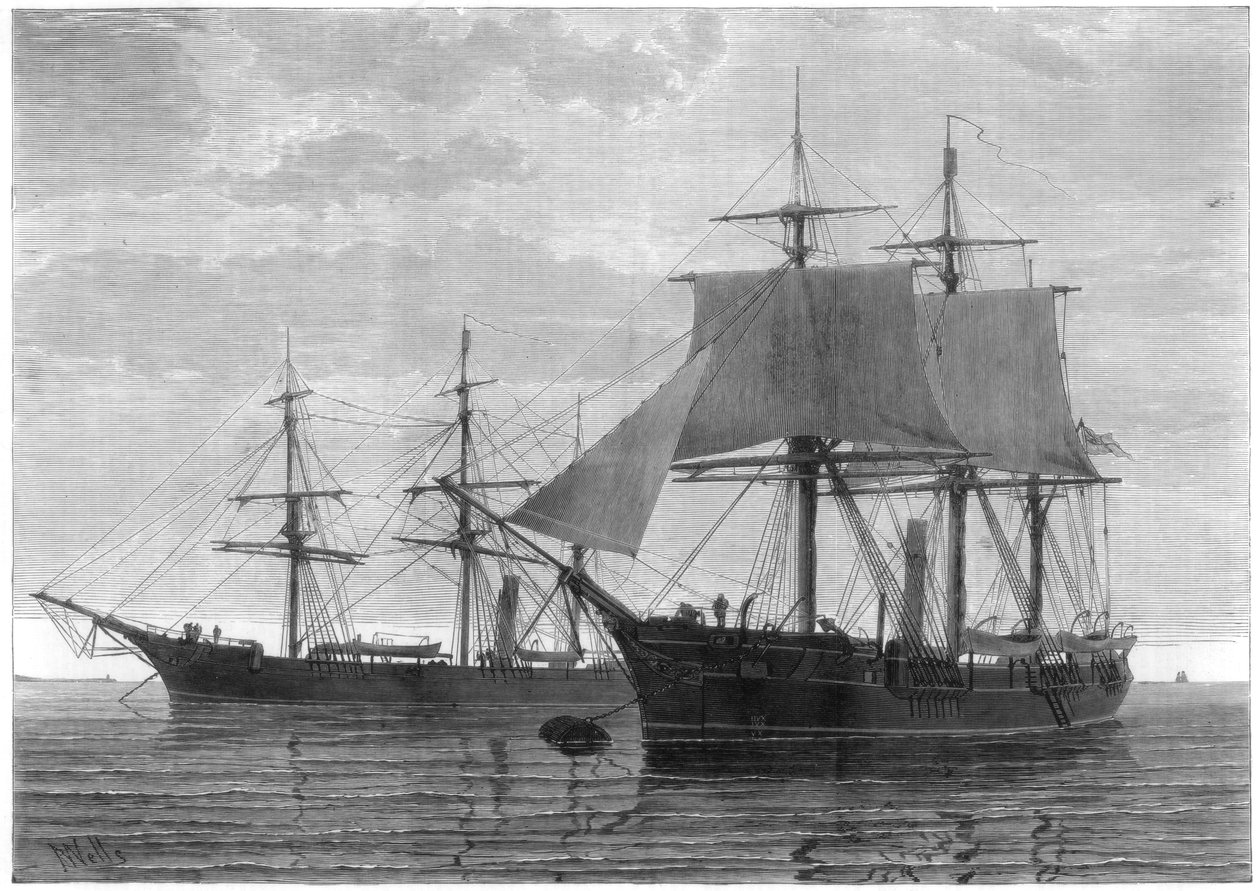 发现号 "和 "警报号"，英国北极探险队，1875年。 作者 威尔斯