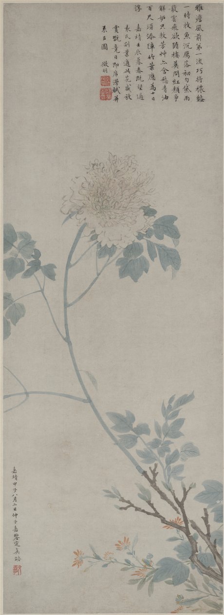 牡丹，悬挂卷轴，1532（纸上的墨水和颜色） 作者 文征明