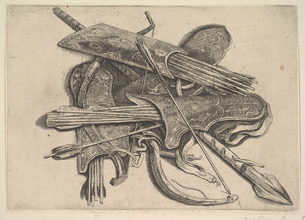 弓，箭和长矛，1625-77年。 作者 瓦茨劳斯·霍拉尔