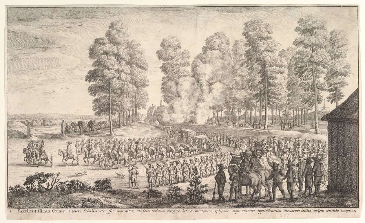 约瑟恩伯爵和出租汽车进入Hemissen，ca。 1651。 作者 瓦茨劳斯·霍拉尔