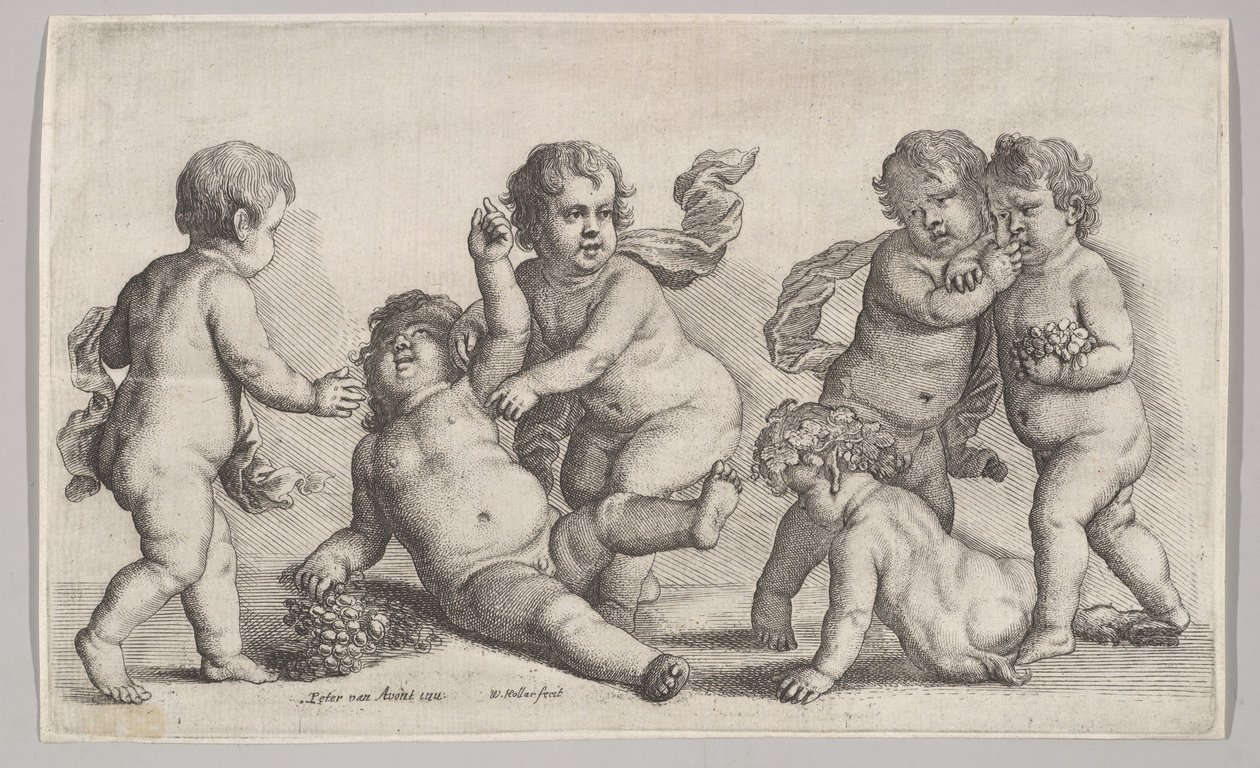 五个男孩和一个色狼，1625-77年。 作者 瓦茨劳斯·霍拉尔