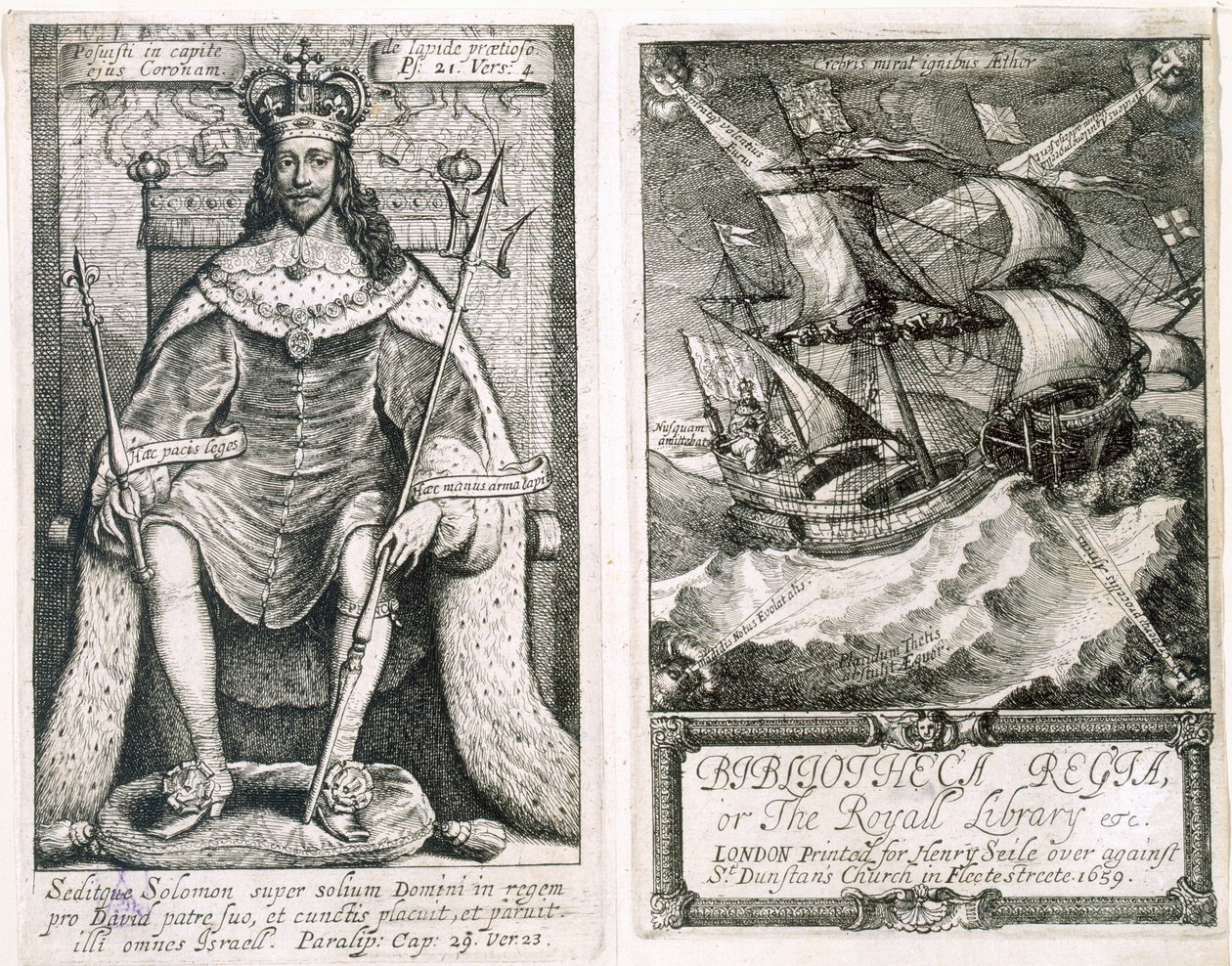 &39;Bibliotheca Regia，或皇家图书馆&39;的正面和标题页，1659年（蚀刻和雕刻） 作者 瓦茨劳斯·霍拉尔