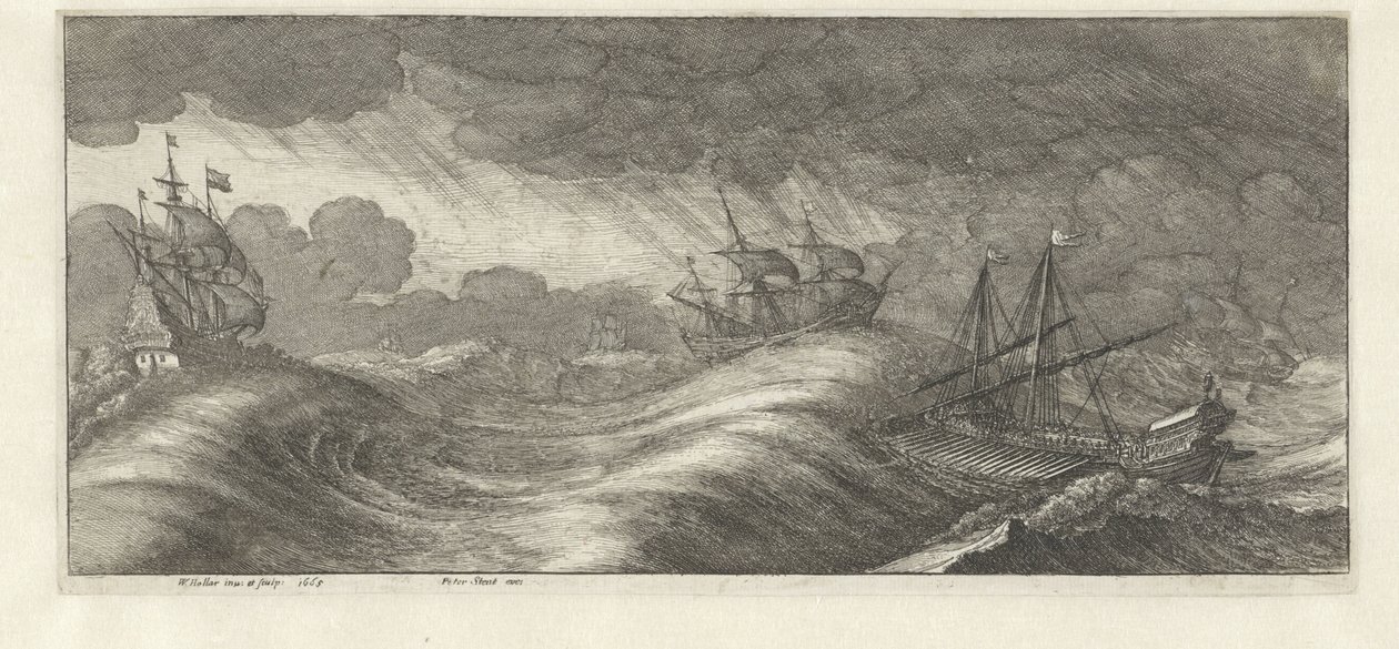 Galei en andere schepen in een zeestorm Zeestormen (series title) 作者 瓦茨劳斯·霍拉尔