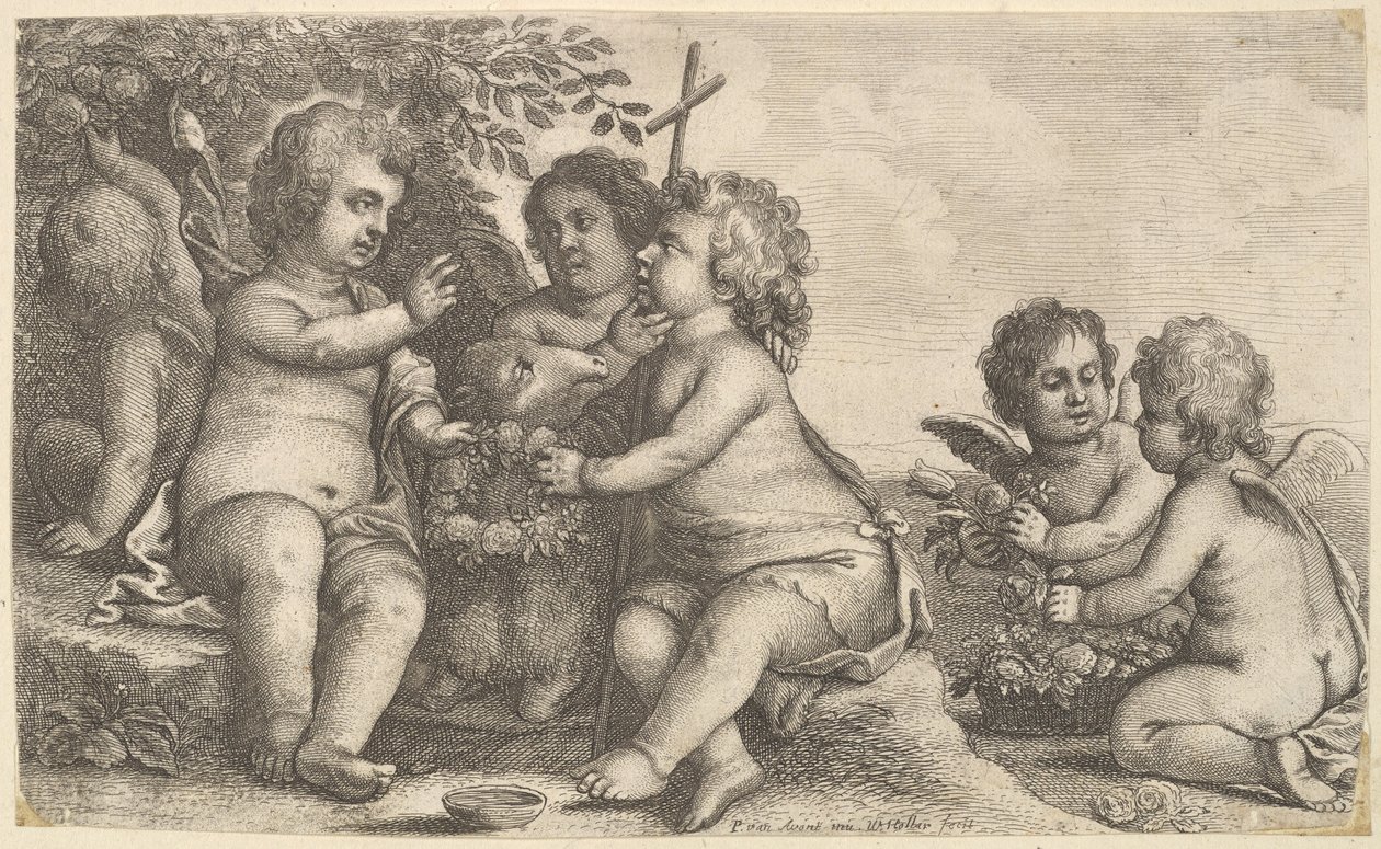 耶稣，施洗者圣约翰和四位天使，1625-77年。 作者 瓦茨劳斯·霍拉尔