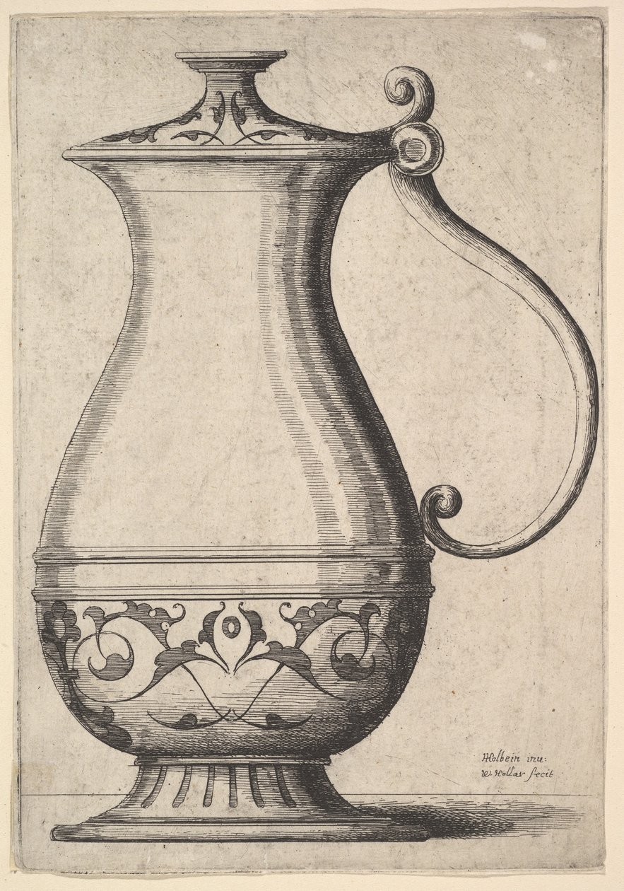 底座上有蔓藤花纹的水罐，1625-77年。 作者 瓦茨劳斯·霍拉尔